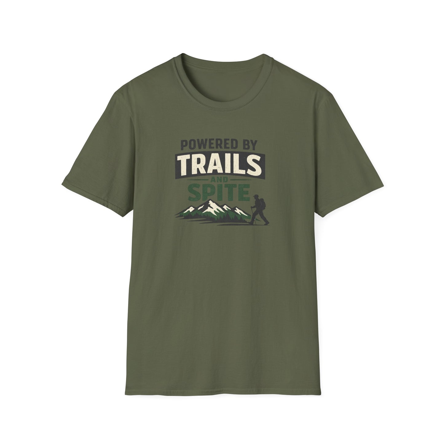 Designed For The Wild Co Trails & Spite softstyle graphic T-shirt featuring outdoor-themed artwork on a casual cotton tee.