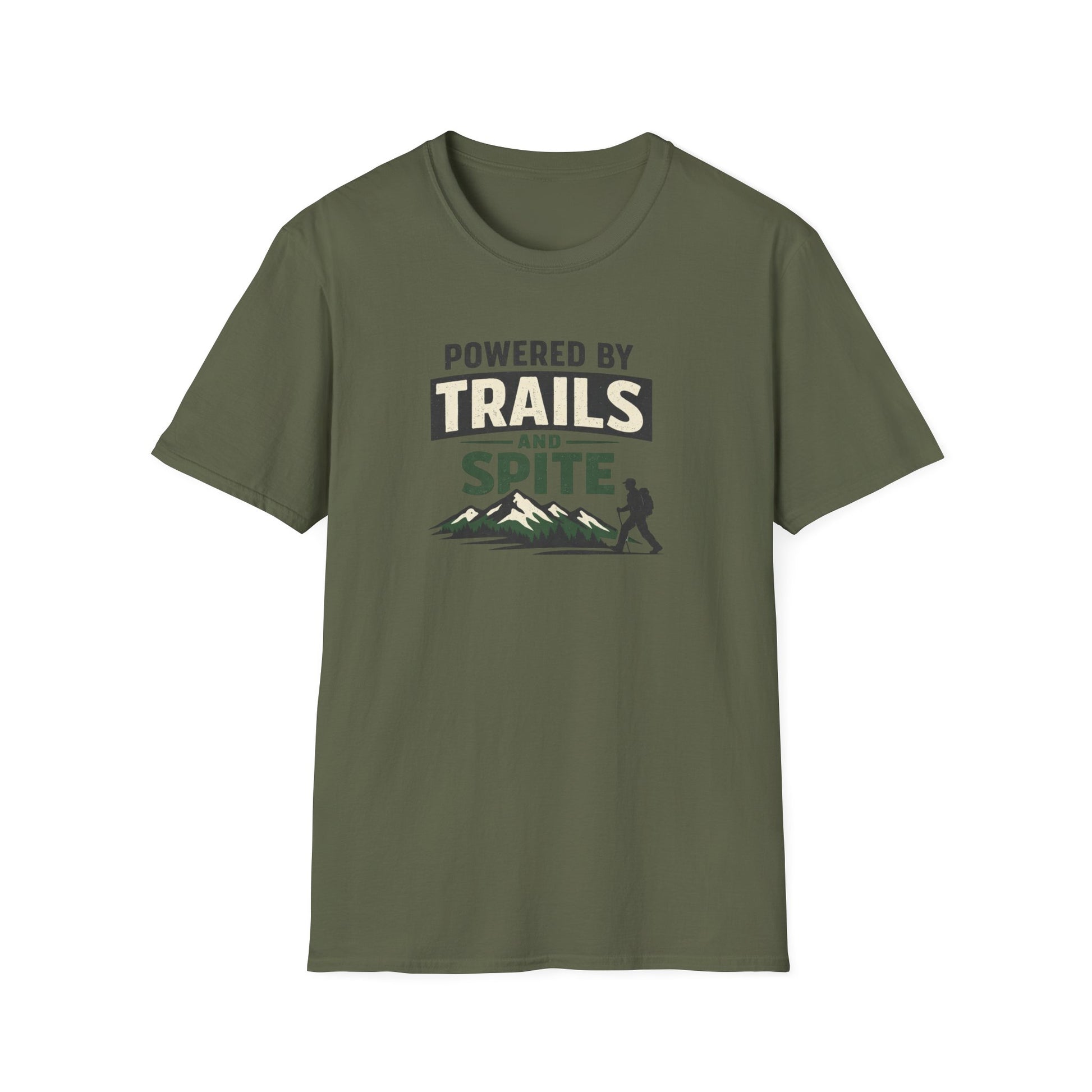 Designed For The Wild Co Trails & Spite softstyle graphic T-shirt featuring outdoor-themed artwork on a casual cotton tee.