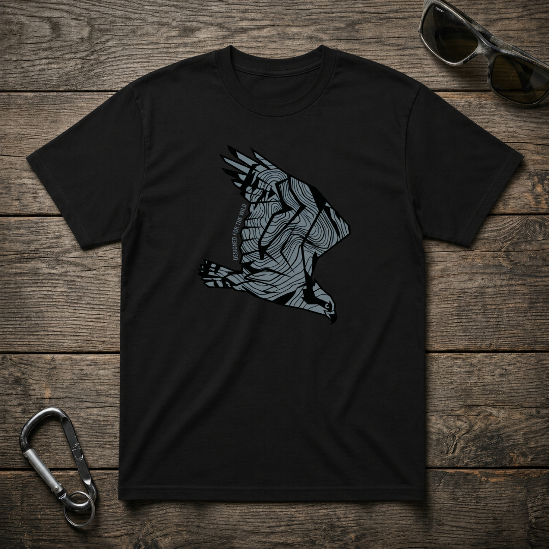 Black Eagle Topography Heavyweight Graphic T-Shirt by Designed For The Wild Co featuring detailed eagle and topography design.