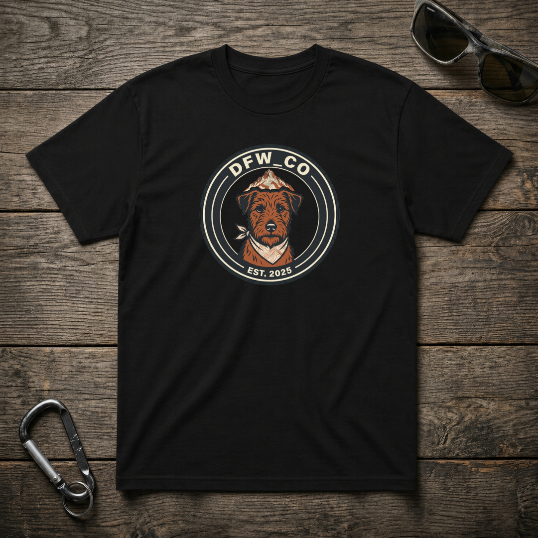 Black Schnauzer Trail Club Heavyweight T-Shirt by Designed For The Wild Co featuring a graphic design of a Schnauzer dog.