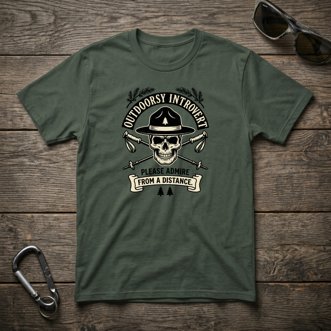 Blue Spruce graphic T-shirt by Designed For The Wild Co featuring outdoorsy introvert design on a garment-dyed fabric.