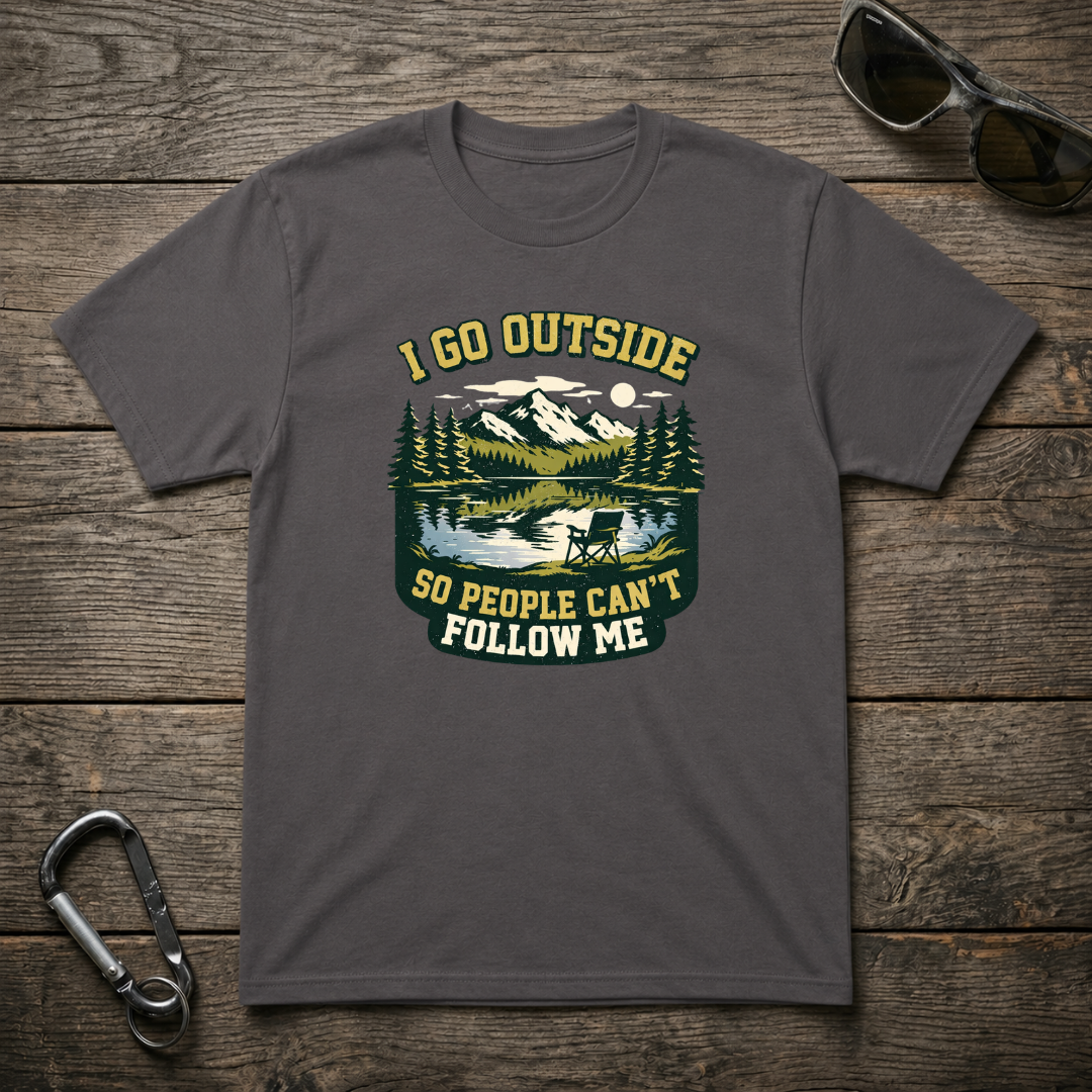 Charcoal I Go Outside heavyweight graphic T-shirt by Designed For The Wild Co, featuring outdoor-themed print and comfortable fit.