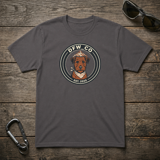 Charcoal Schnauzer Trail Club Heavyweight Graphic T-Shirt by Designed For The Wild Co, featuring a detailed Schnauzer illustration.