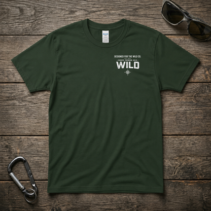 Forest green graphic T-shirt from Designed For The Wild Co featuring a nature-inspired design on a heavyweight tee.
