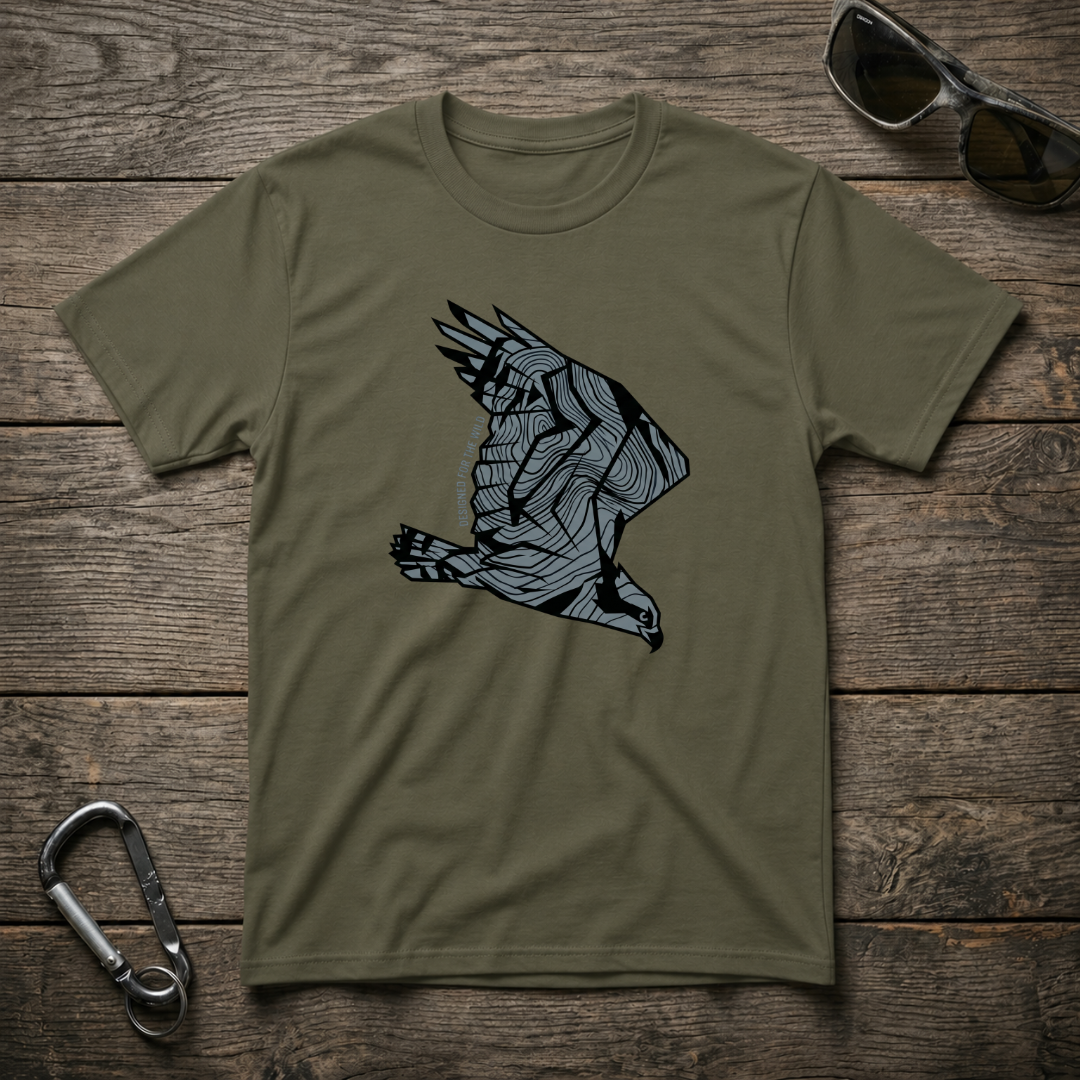Military green Eagle Topography Heavyweight Graphic T-Shirt by Designed For The Wild Co featuring detailed eagle and topography design.