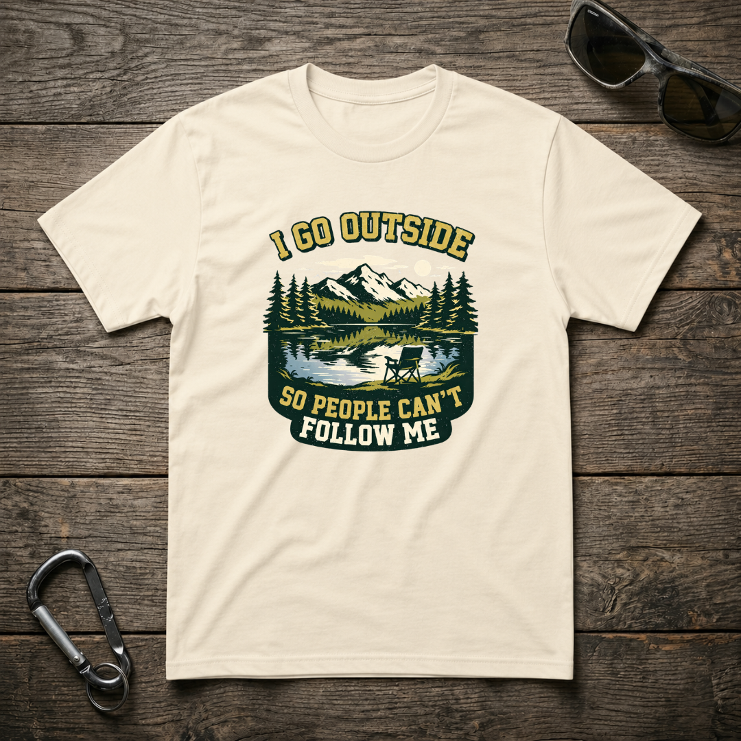 Designed For The Wild Co I Go Outside heavyweight graphic T-shirt featuring outdoor-themed artwork on natural-colored fabric
