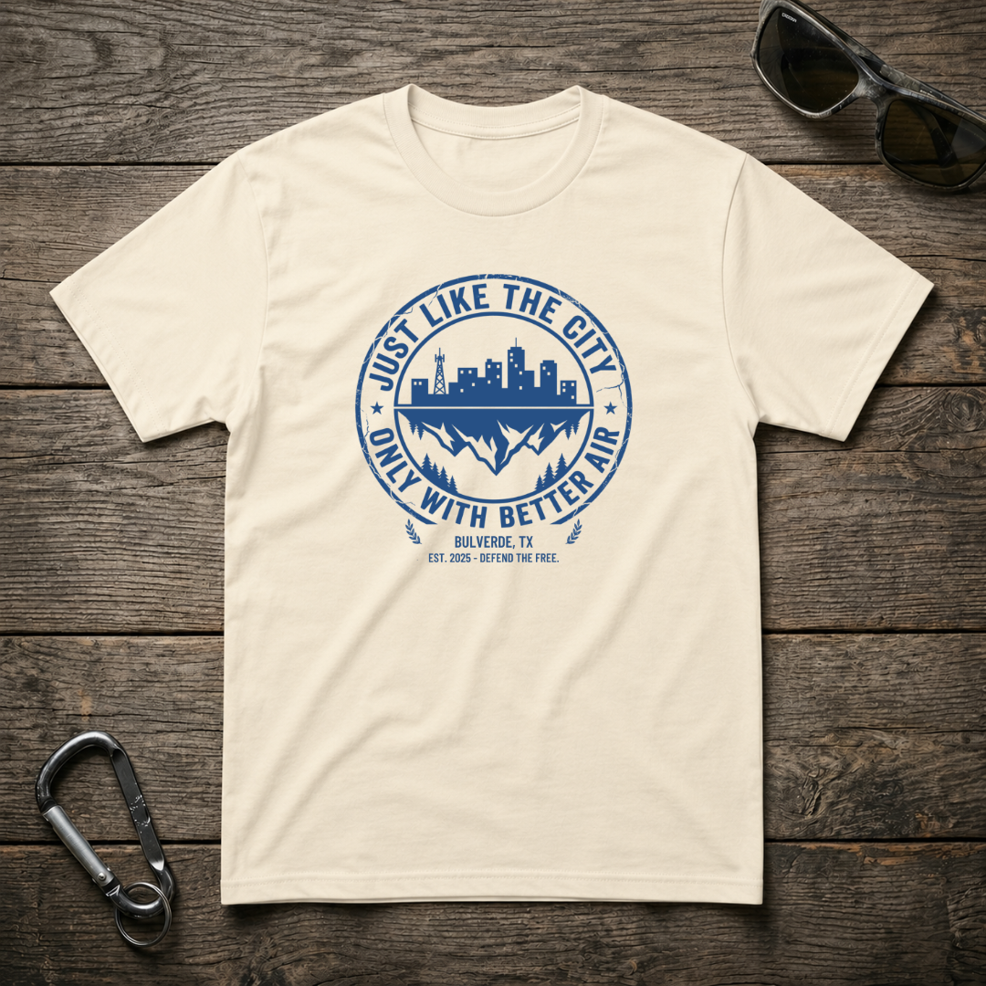 Just Like The City heavyweight graphic T-shirt by Designed For The Wild Co, featuring urban-inspired design on a natural background.
