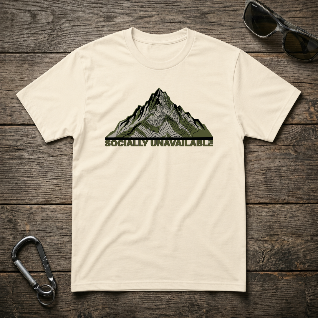 Designed For The Wild Co heavyweight graphic T-shirt featuring the "Socially Unavailable" design in natural tones.