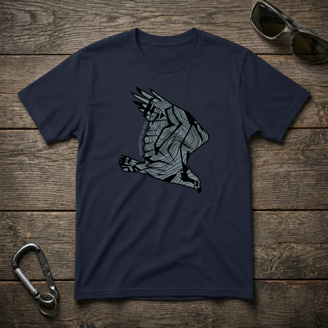 Navy Eagle Topography Heavyweight Graphic T-Shirt by Designed For The Wild Co with eagle and topography design on front.