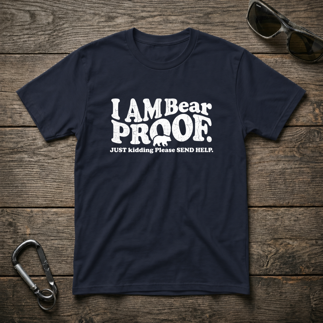 Navy Designed For The Wild Co Bear Proof Softstyle T-Shirt with graphic bear design on front, casual graphic T-shirt for men and women.