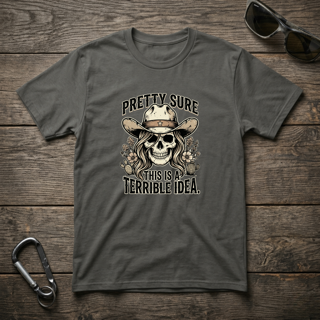 Graphic T-Shirt from Designed For The Wild Co, Pretty Sure Garment-Dyed T-Shirt in pepper color featuring a casual, stylish design.