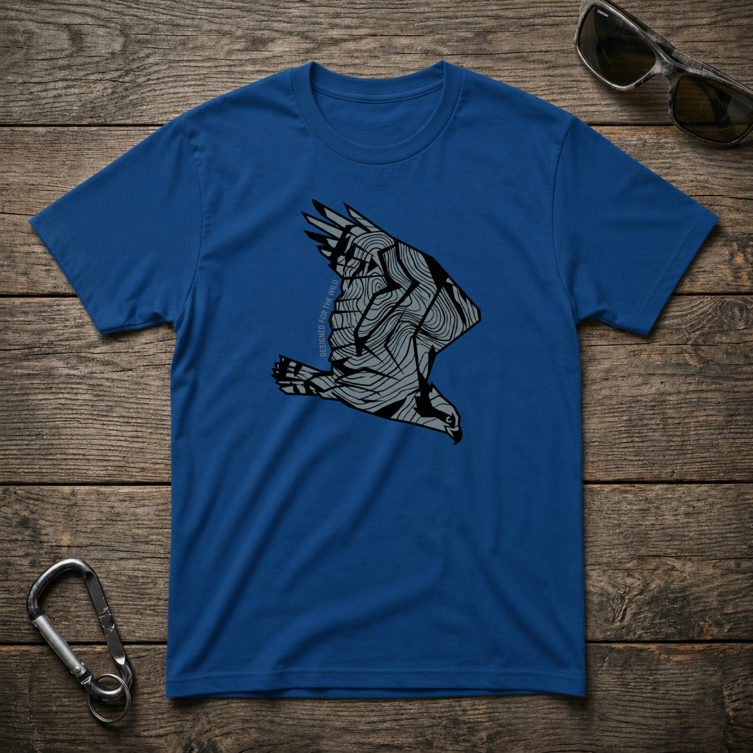 Royal blue Eagle Topography Heavyweight Graphic T-Shirt by Designed For The Wild Co featuring a detailed eagle topography design.