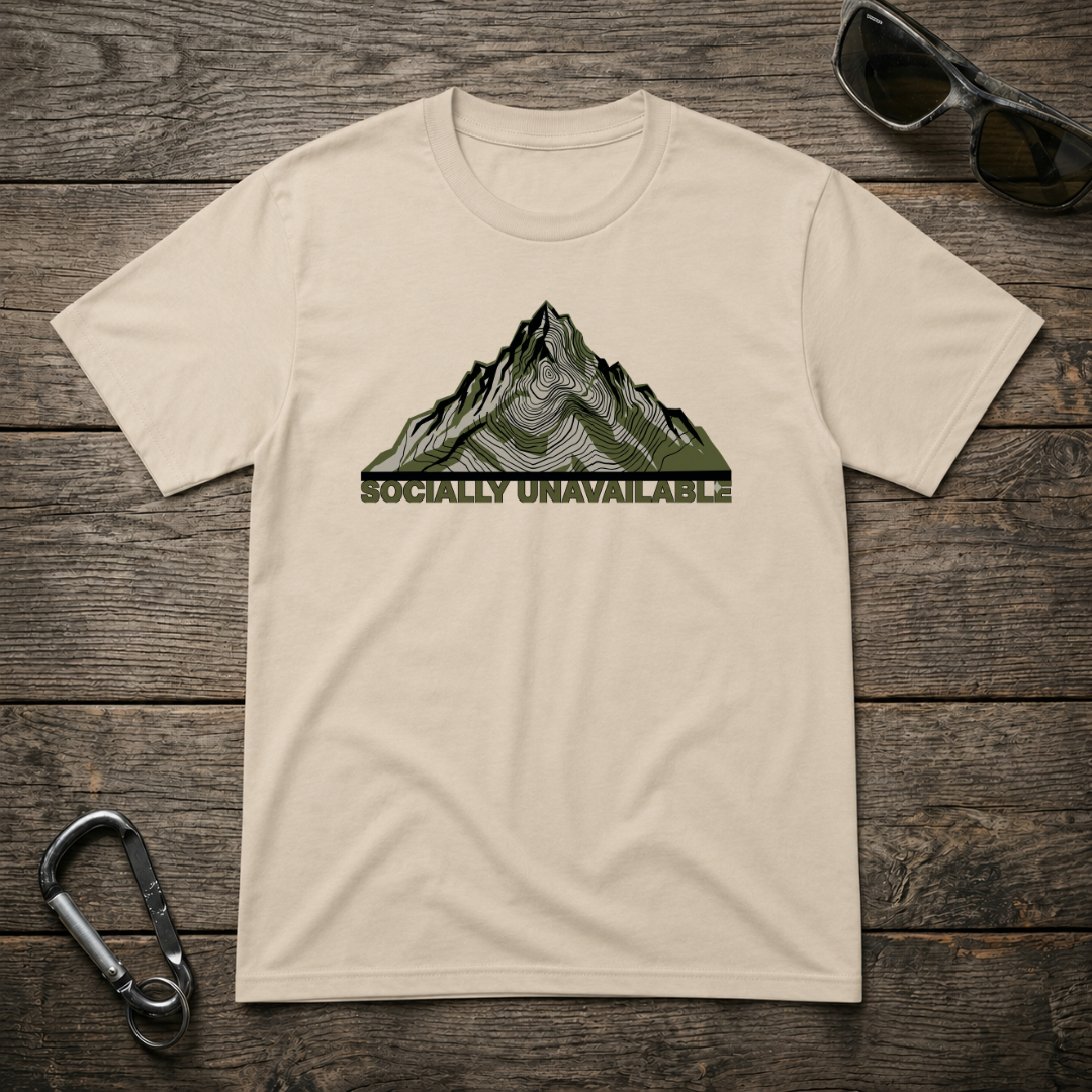 Designed For The Wild Co Socially Unavailable heavyweight graphic T-shirt in sand color with bold print and comfortable fit.
