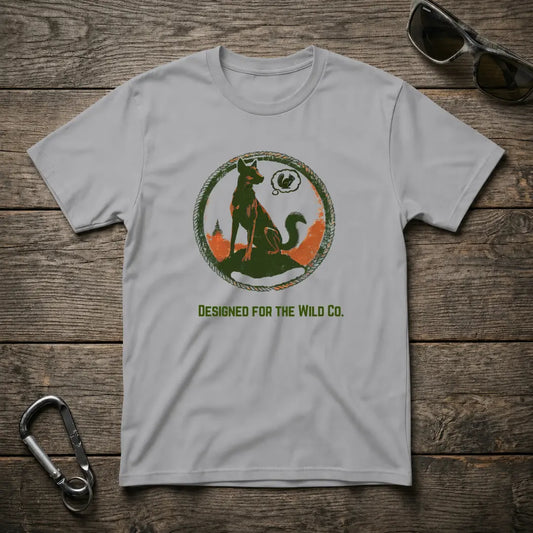 Sport grey squirrel graphic T-shirt by Designed For The Wild Co, soft garment-dyed cotton casual tee for dog lovers.