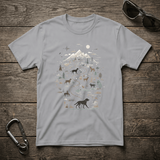 Sport grey Wild Dog Trail graphic T-shirt by Designed For The Wild Co featuring a detailed wild dog illustration on soft cotton fabric.