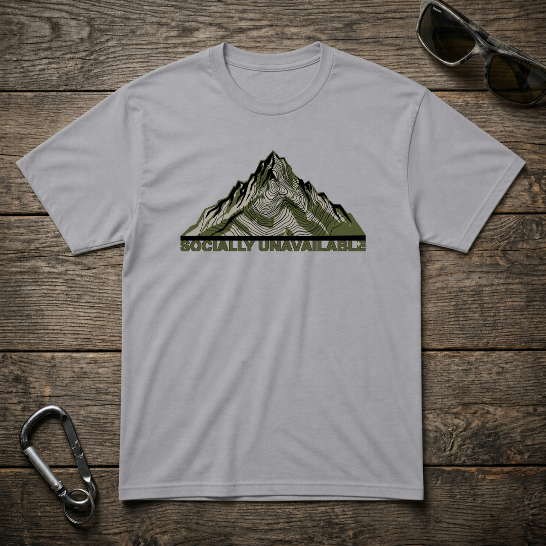 Socially Unavailable heavyweight graphic T-shirt by Designed For The Wild Co in sports grey with bold print design.