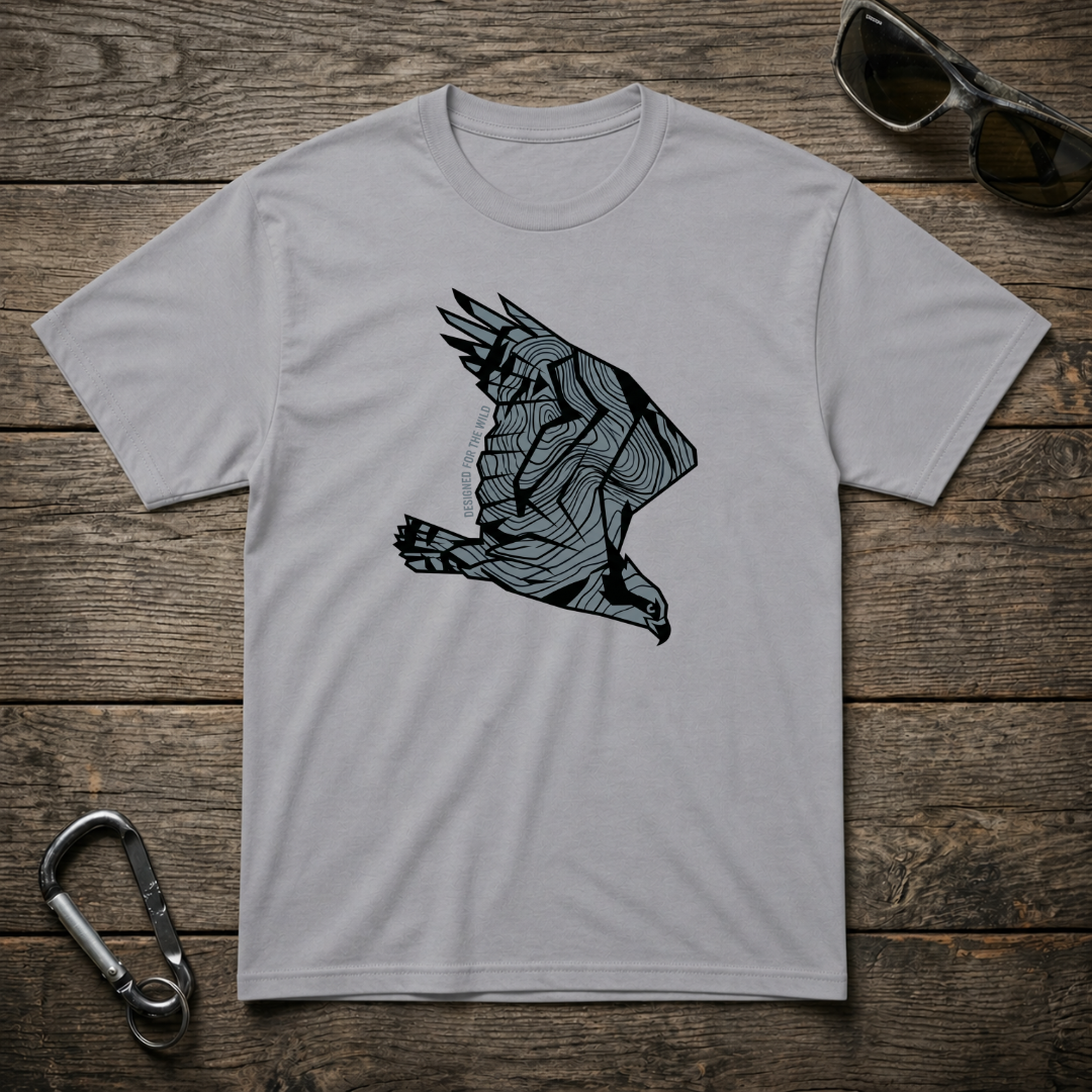 Sports grey heavyweight graphic T-shirt featuring eagle topography design by Designed For The Wild Co.