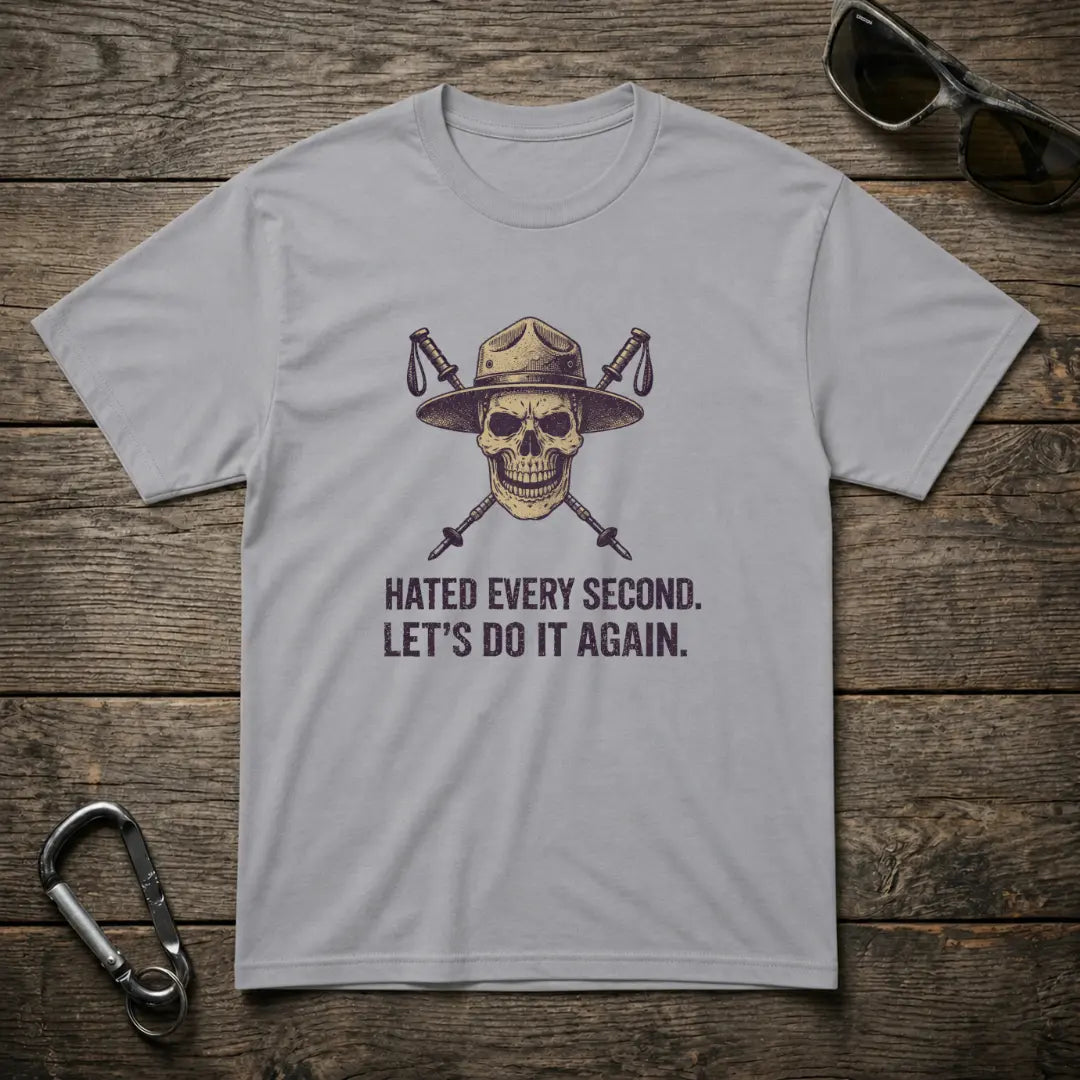 Sports grey heavyweight graphic T-shirt by Designed For The Wild Co featuring bold text design on front.