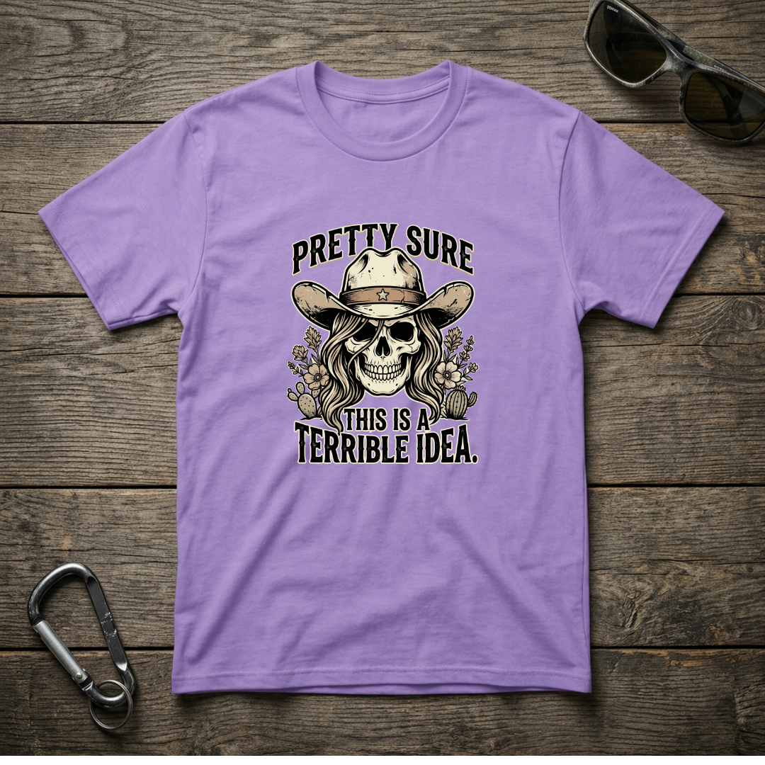 Designed For The Wild Co Pretty Sure graphic T-shirt in violet with a casual fit and bold printed design.