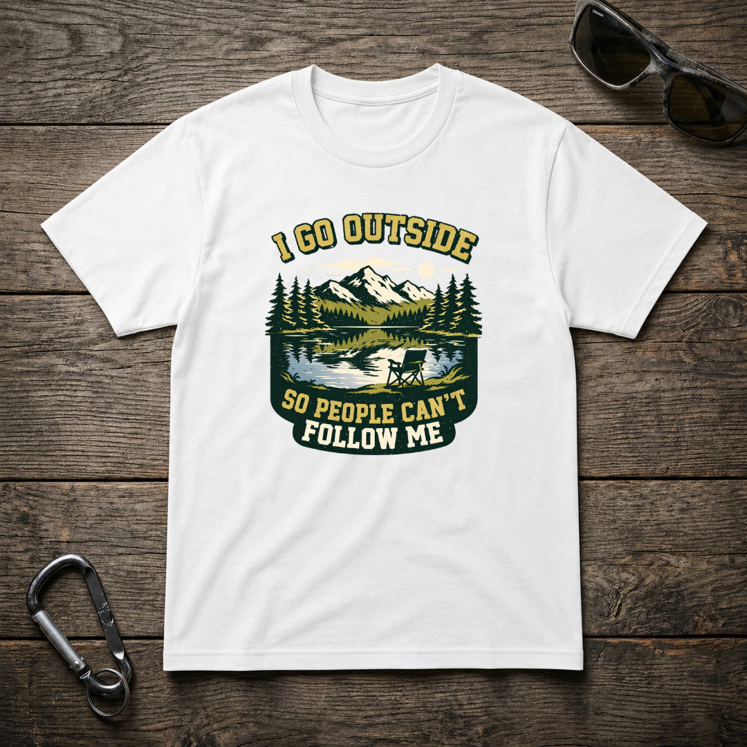White I Go Outside heavyweight graphic T-shirt by Designed For The Wild Co featuring outdoor-themed design.