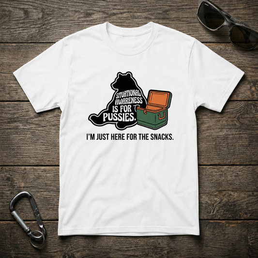 White graphic T-shirt featuring a bear illustration from Designed For The Wild Co, showcasing a stylish and casual look.
